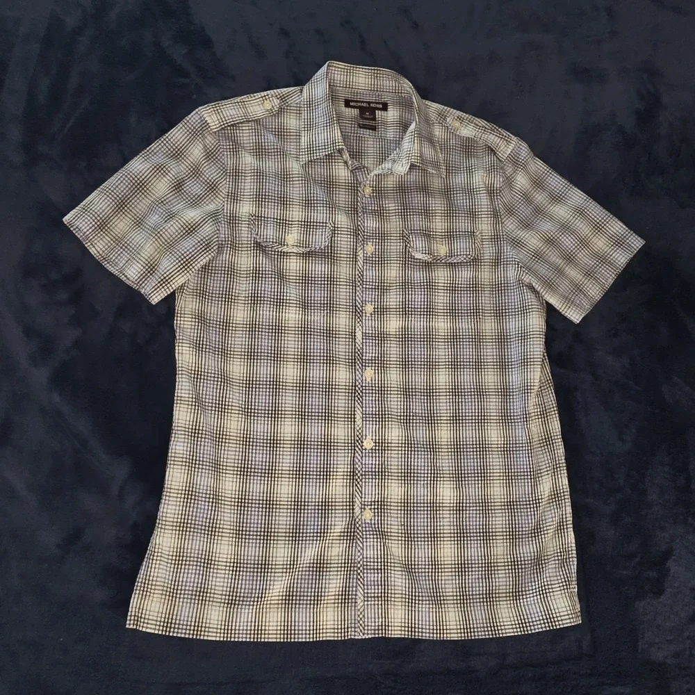 Michael Kors Tailored Fit Short Sleeve Button Up Plaid Shirt Mens Size‎ Medium